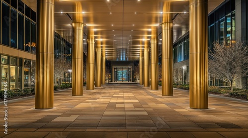 Wallpaper Mural Grand entrance at night, gold columns, modern building. Torontodigital.ca