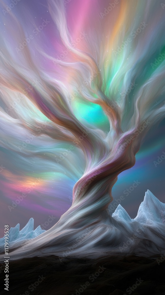 Obraz premium Majestic Cosmic Tree with Ethereal Colors Against Starry Background