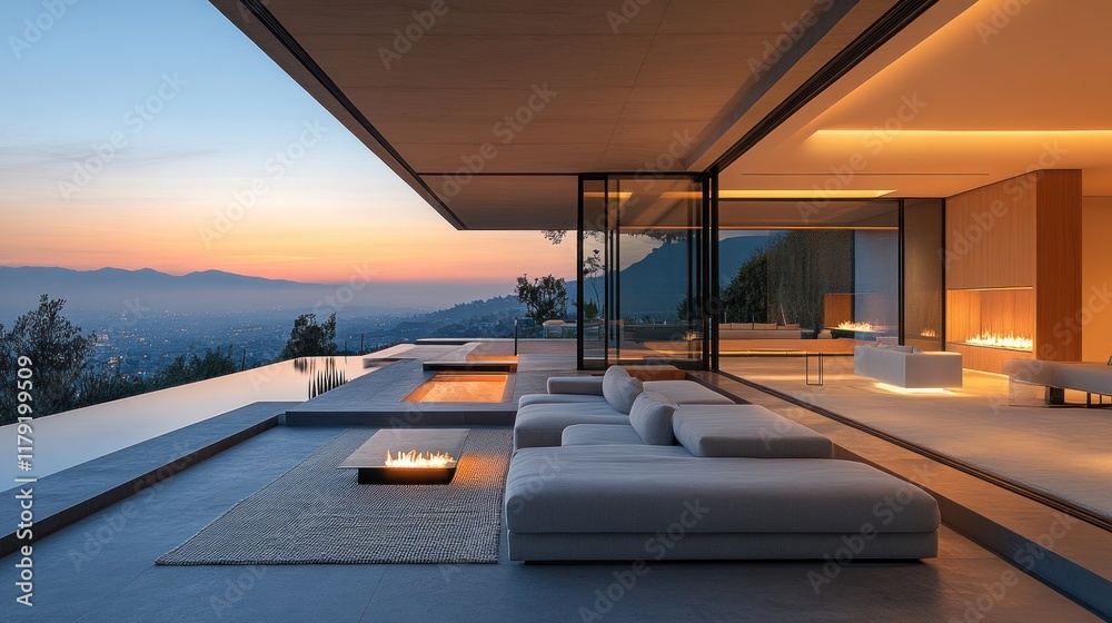 custom made wallpaper toronto digitalModern outdoor living space with a sunset view and elegant furnishings.