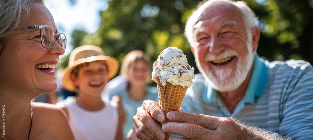 Ice Cream Treat Sharing Smiles, Sunshine, and Summer Delights as Generations Enjoy Festive Moment