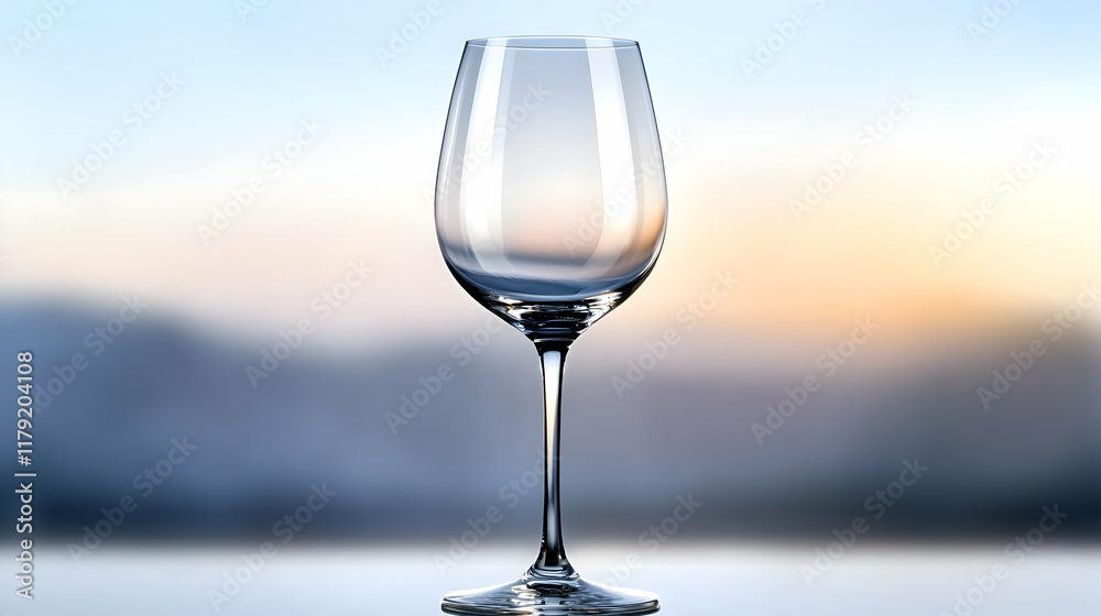 Empty Elegant Wine Glass Stands Gracefully Against a Blurred Sunset Background Empty Elegant Wine Glass Stands Gracefully Against a Blurred Sunset Background