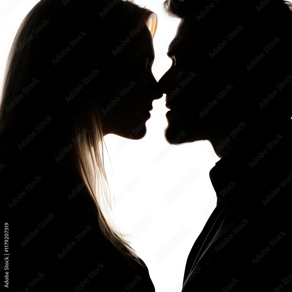 A romantic silhouette of a couple leaning in for a kiss, creating an intimate and emotional atmosphere. A romantic silhouette of a couple leaning in for a kiss, creating an intimate and emotional atmosphere.