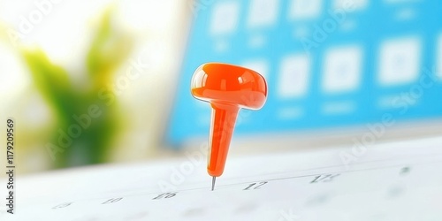 Orange Pushpin Marking Important Date on Calendar
