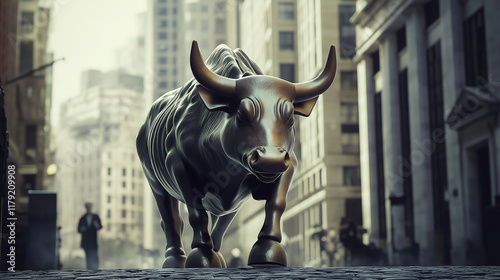 stock market thumbnail of bull and bear in wall street as a finance photo photo