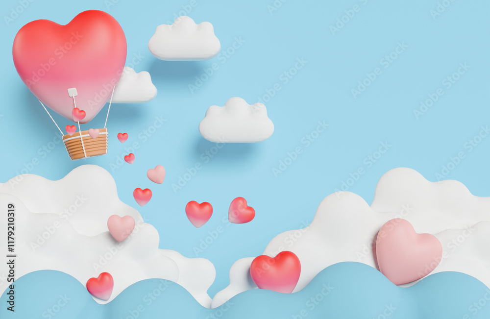 Gift boxes with heart balloon floating it the sky, Happy Valentine's Day banners, paper art style. Gift boxes with heart balloon floating it the sky, Happy Valentine's Day banners, paper art style.