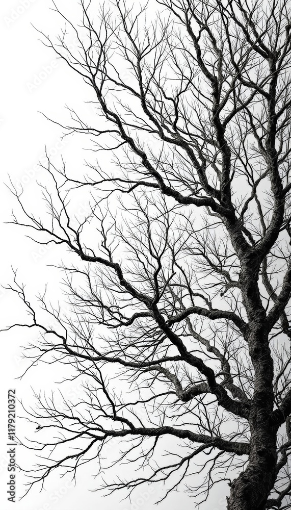 Monochrome Silhouette of Winter Tree Branches Against a Stark White Background Monochrome Silhouette of Winter Tree Branches Against a Stark White Background