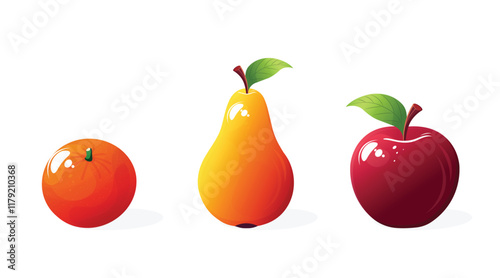 pear apple and tangerine set isolated on white background