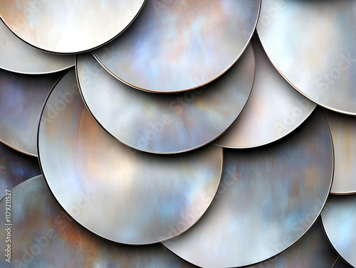 Layered circles with metallic sheens overlapping and fading into each other, creating a complex and refined wallpaper look. photo