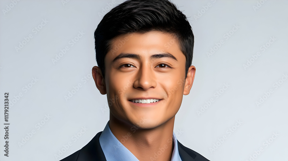 Smiling Man in Suit Shows Confidence and Professionalism on Gray Backdrop