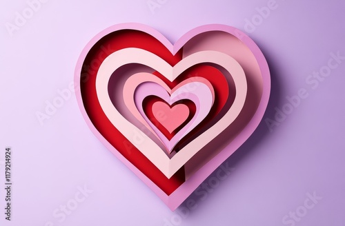 A Purple Heart Container Filled with Numerous Red Paper Hearts Perfect for Valentine's Day Cards and Romantic Designs