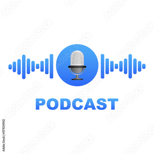 Podcast with microphone and sound wave. Vector illustration
