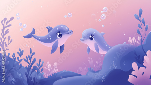 Adorable Baby Dolphins Playing in Ocean Coral Reef