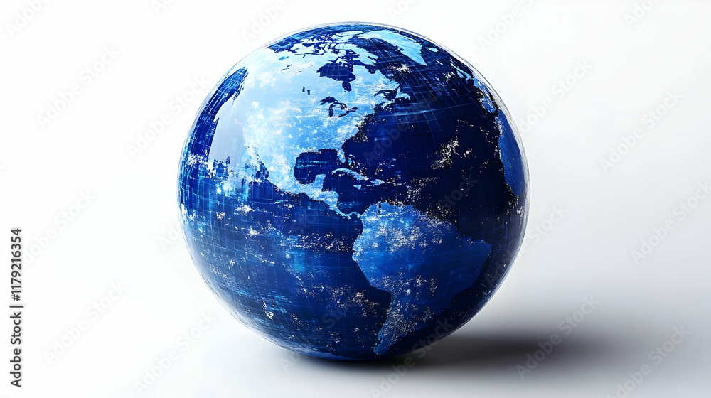 3D Earth Globe Shows Grid Lines and City Lights Beautifully on a White Background 3D Earth Globe Shows Grid Lines and City Lights Beautifully on a White Background