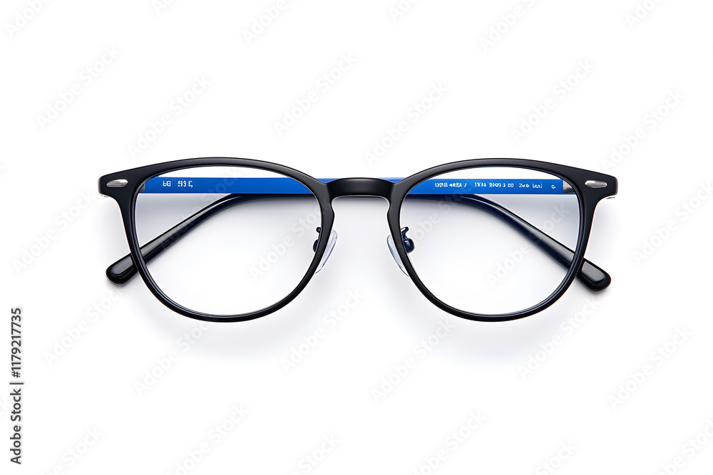 A pair of classic, black-rimmed eyeglasses isolated on white background A pair of classic, black-rimmed eyeglasses isolated on white background