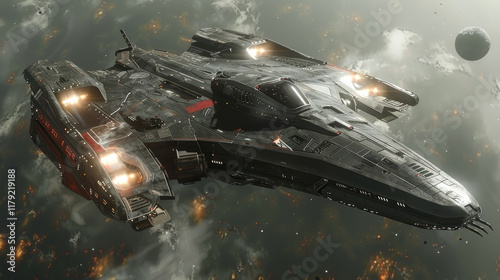 Wallpaper Mural Spaceship Navigating Through a Cosmic Landscape Surrounded by Stars Torontodigital.ca