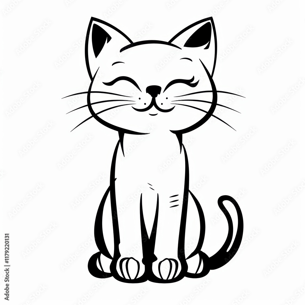 Fototapeta premium Cute Cat Flat Vector Logo Design in Black and White Outline Style