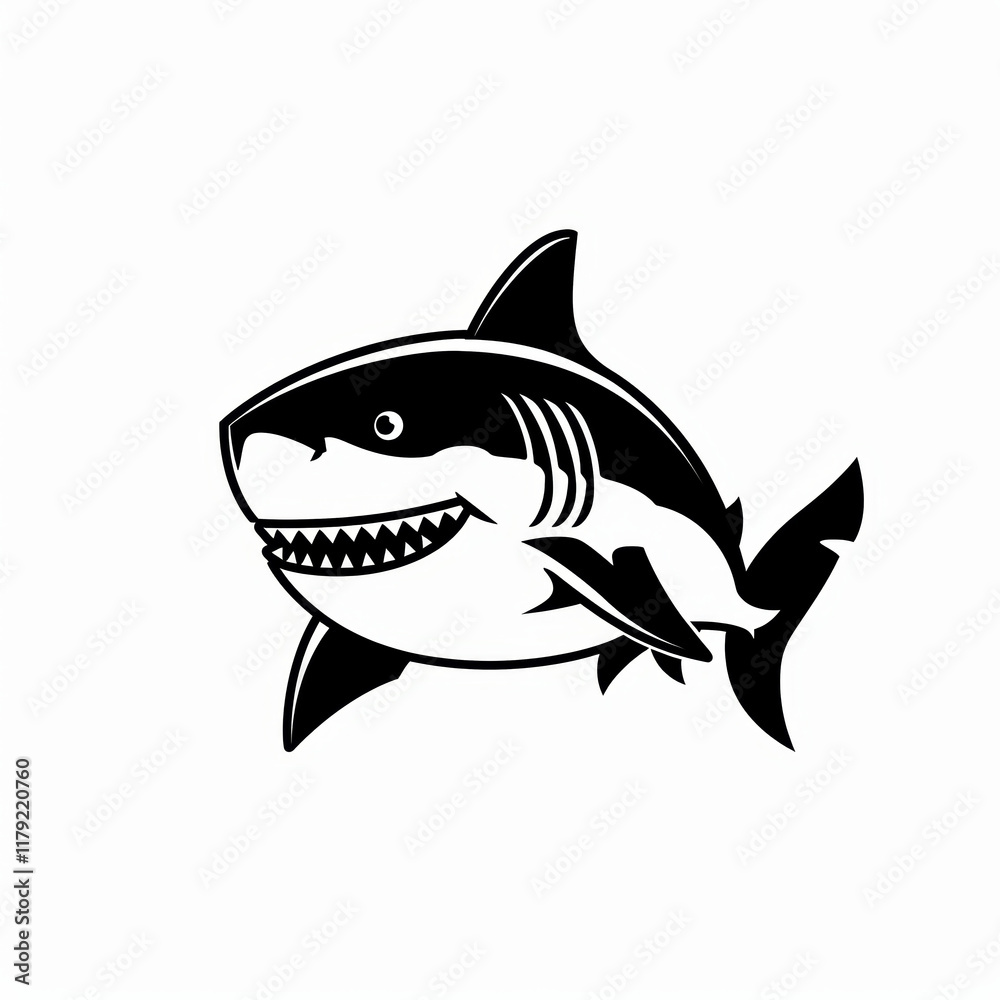 Cute Shark Vector Logo Design With Black and White Outline Cute Shark Vector Logo Design With Black and White Outline