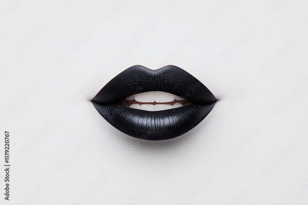 Closeup black lipstick lips, isolated on white background Closeup black lipstick lips, isolated on white background