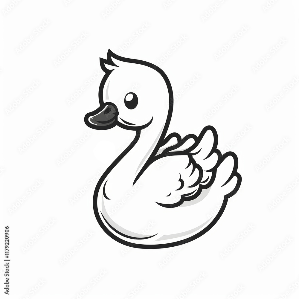 Cute Swan Vector Logo Design in Black and White Outline Style Cute Swan Vector Logo Design in Black and White Outline Style