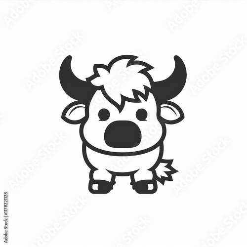 Cute Yak Design in Flat Vector Format With Outline Style photo