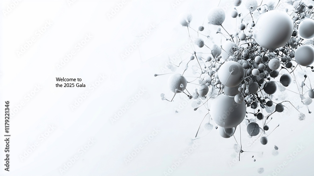 Obraz premium Abstract 3D spheres, organic forms, grey, white, technology, future.