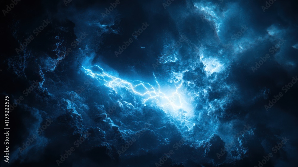 Obraz premium Night Sky Lightning Storm Cloudscape, Dramatic Energy Background