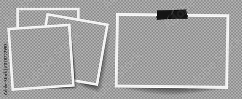 Photo frame template with black tape and vector design. Blank border with white background, perfect for a retro album or collage.