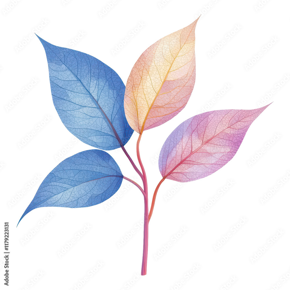 Fototapeta premium Vibrant colorful leaves nature illustration botanical art studio abstract aesthetic appeal