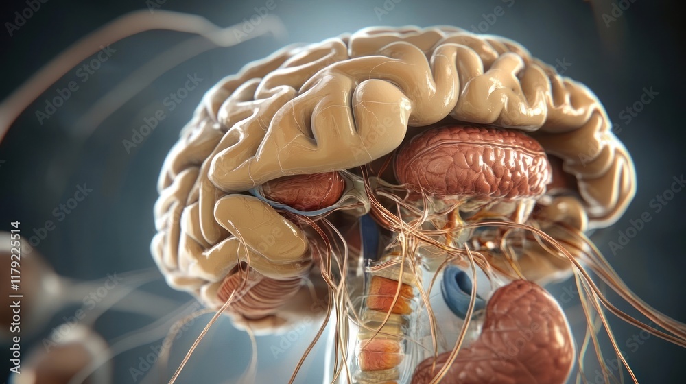 Detailed 3D render of human brain anatomy. Detailed 3D render of human brain anatomy.