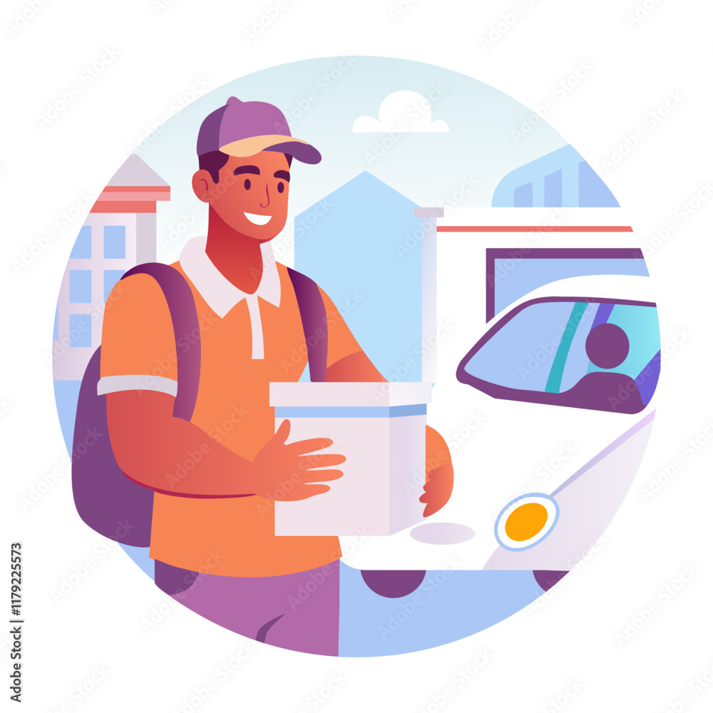 Fototapeta premium A flat illustration of a delivery boy holding a parcel