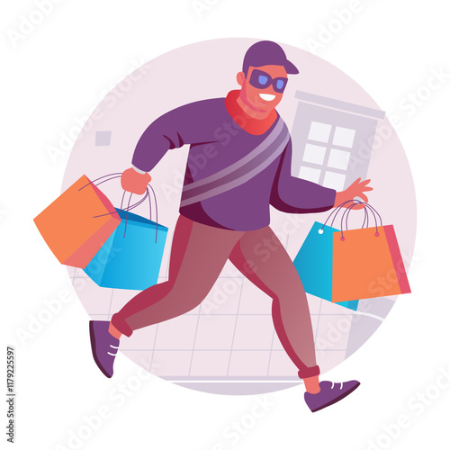 A flat illustration of a character going shopping on black friday 