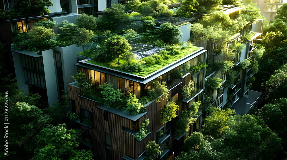 Modern Green Building Integrates Lush Greenery Seamlessly with Architecture. Modern Green Building Integrates Lush Greenery Seamlessly with Architecture.