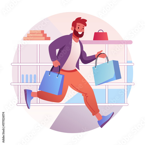 Shopping frenzy customer illustration in flat style 

