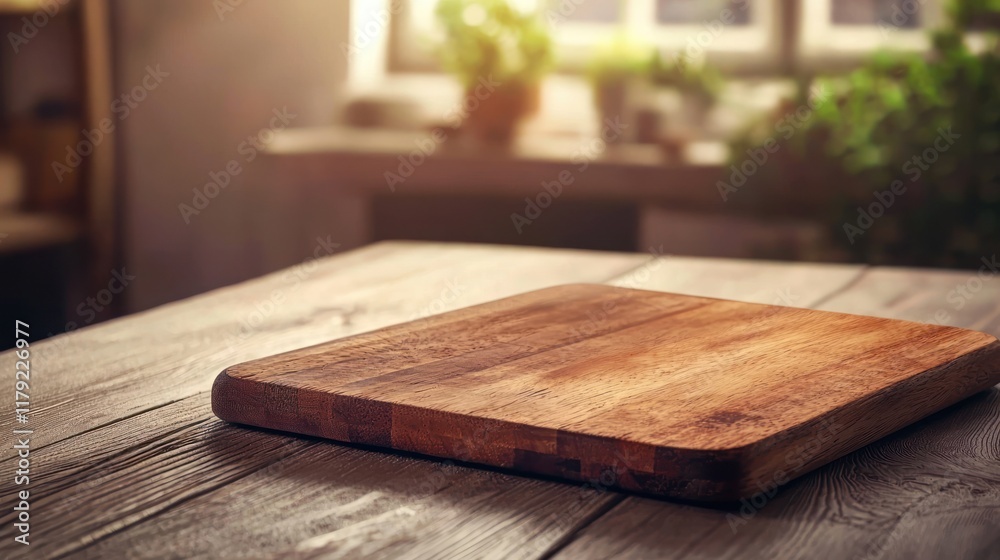 Fototapeta premium Rustic Kitchen: Wooden Cutting Board on Table