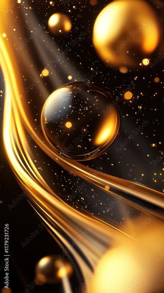 Golden Abstract Sphere Art: Liquid Gold and Celestial Spheres Golden Abstract Sphere Art: Liquid Gold and Celestial Spheres