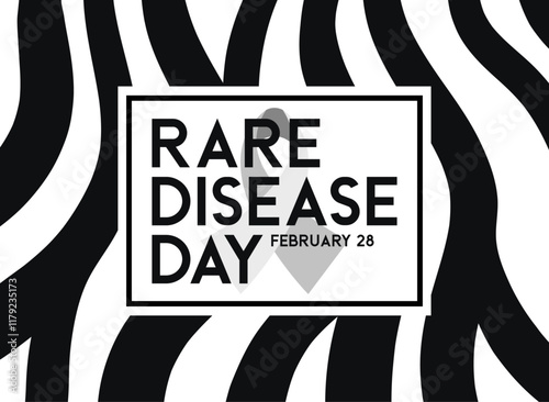 Rare Disease Day. February 28. Abstract black line on white background. Black and white background. Poster, banner, card, background.