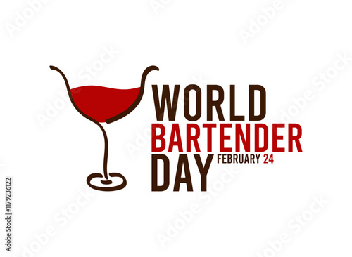 World Bartender Day. February 24. Abstract drinking glass. White background. Poster, card, banner.