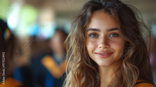 Wallpaper Mural Smiling young graduate wearing gown at a graduation ceremony. Torontodigital.ca