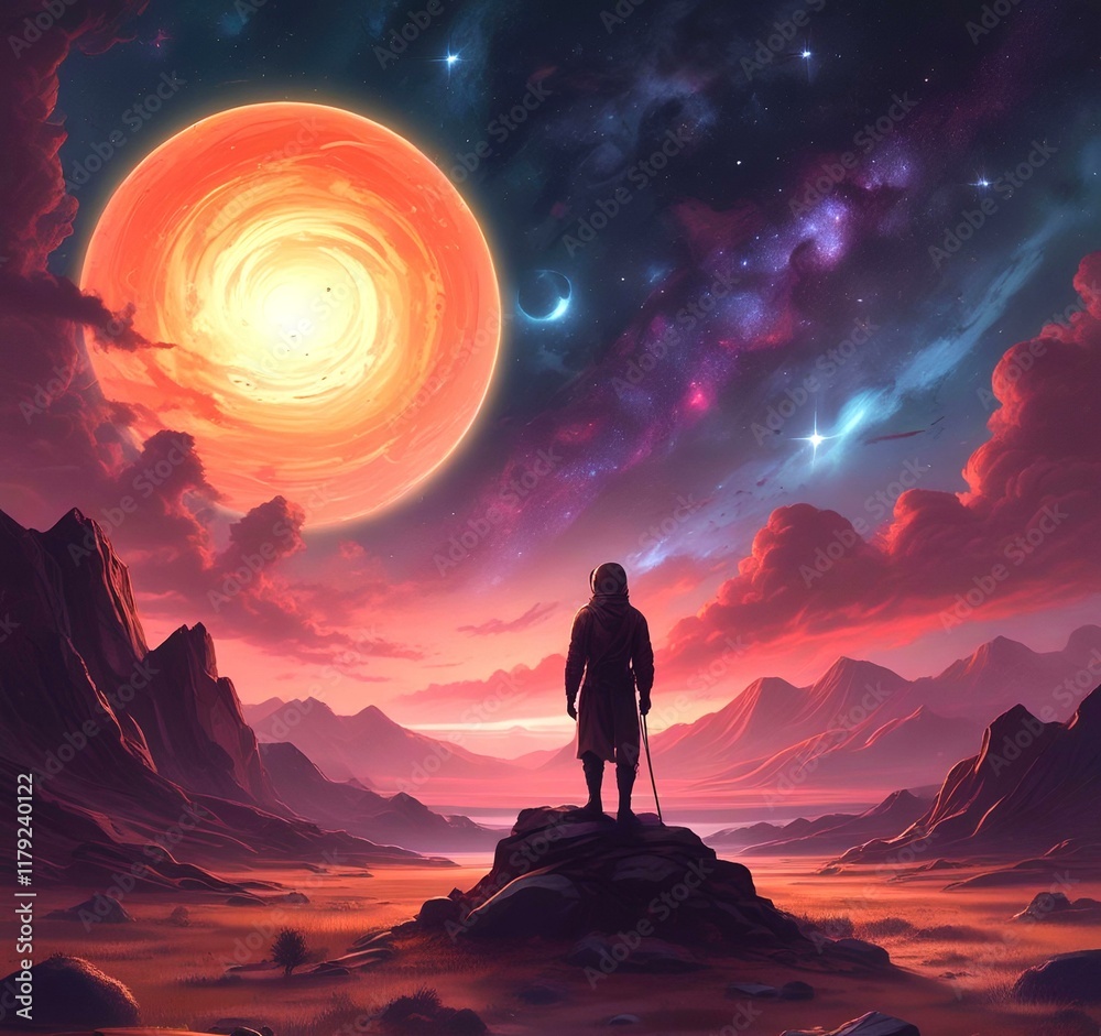 Illustration of outer planet with starry galaxy. Illustration of outer planet with starry galaxy.