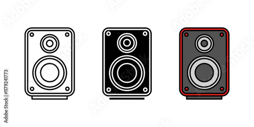 Audio speaker icon. Sound amplifier column vector illustration. Loudspeaker stereo system. Rock studio equipment. Music system symbol. Electronic acoustic subwoofer sign. Loud bass audio concept.