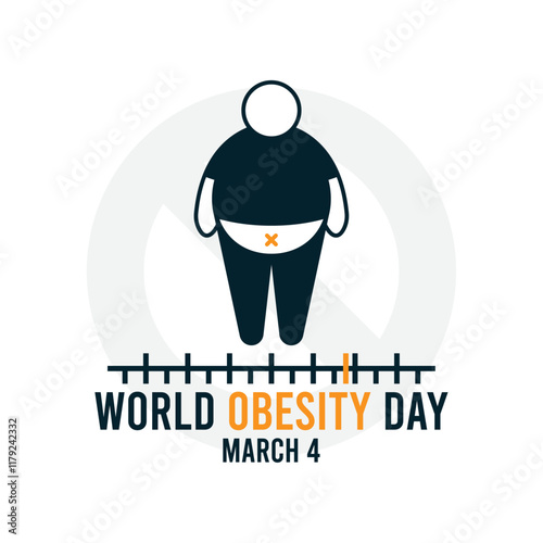 World Obesity Day design on white background. March 4. Forbidden sign. Flat design vector. Poster, banner, card, background.