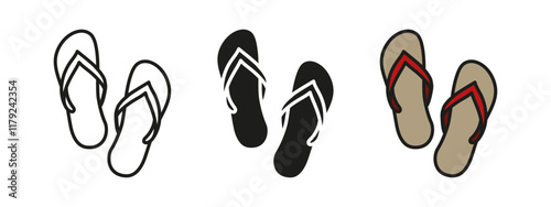Slippers icon. Flip flops vector illustration. Beach slippers symbol. Summer footwear sign. Pair of sandals pictogram. Traditional asian shoes concept.
