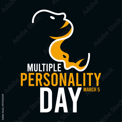 Vector Illustration of Multiple Personality Day. March 5. Abstract line face. Black background. Poster, banner, card, background.