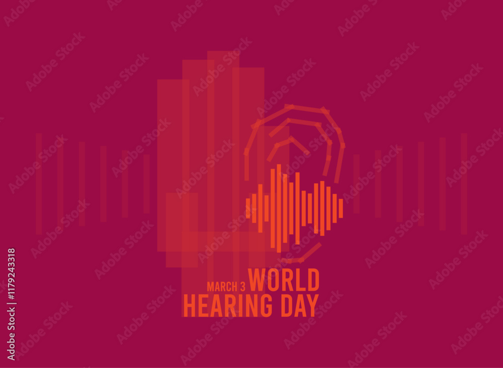 Fototapeta premium Vector Illustration of World Hearing Day. March 3. Stripe design. Sound wave. Poster, banner, card, background.