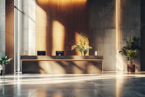 Interior empty hotel reception lobby with classy expensive decor
