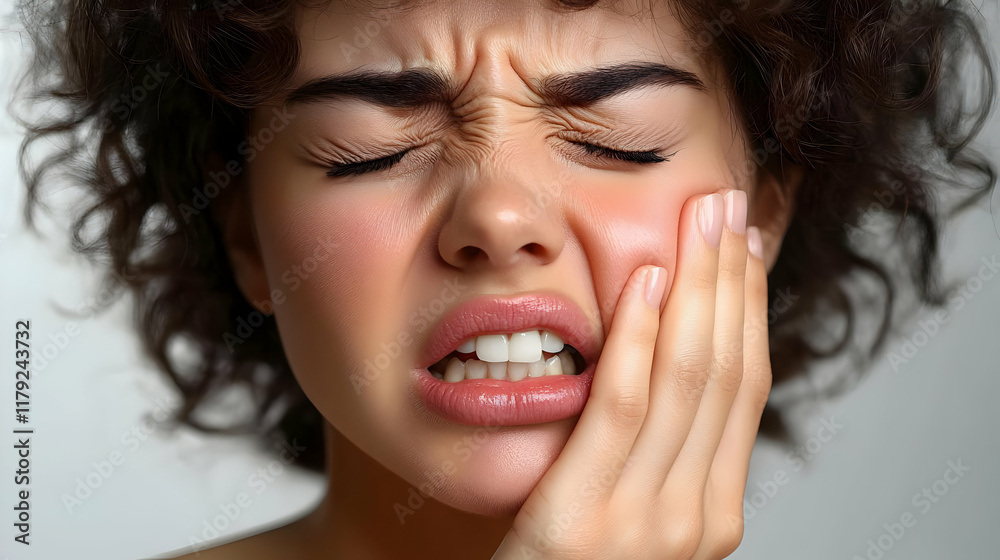 Woman Experiences Severe Toothache, Holds Cheek in Pain Due to Dental Problems Woman Experiences Severe Toothache, Holds Cheek in Pain Due to Dental Problems