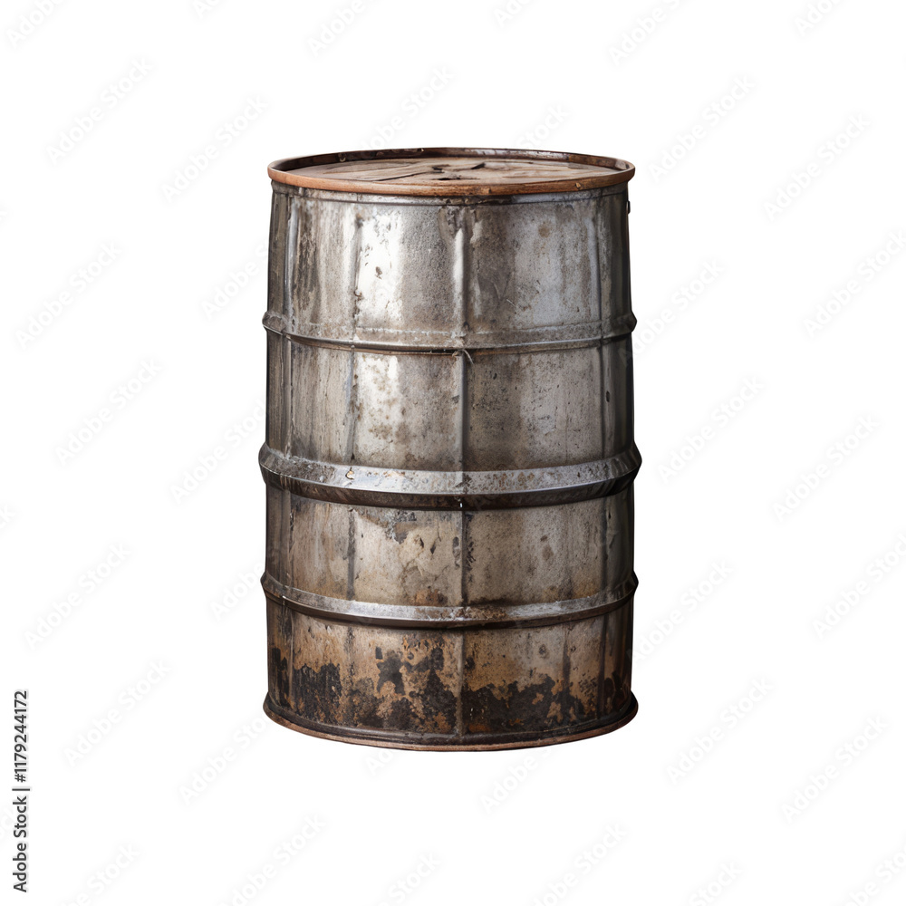 Fototapeta premium Vintage Metal Barrel: Rustic Charm 