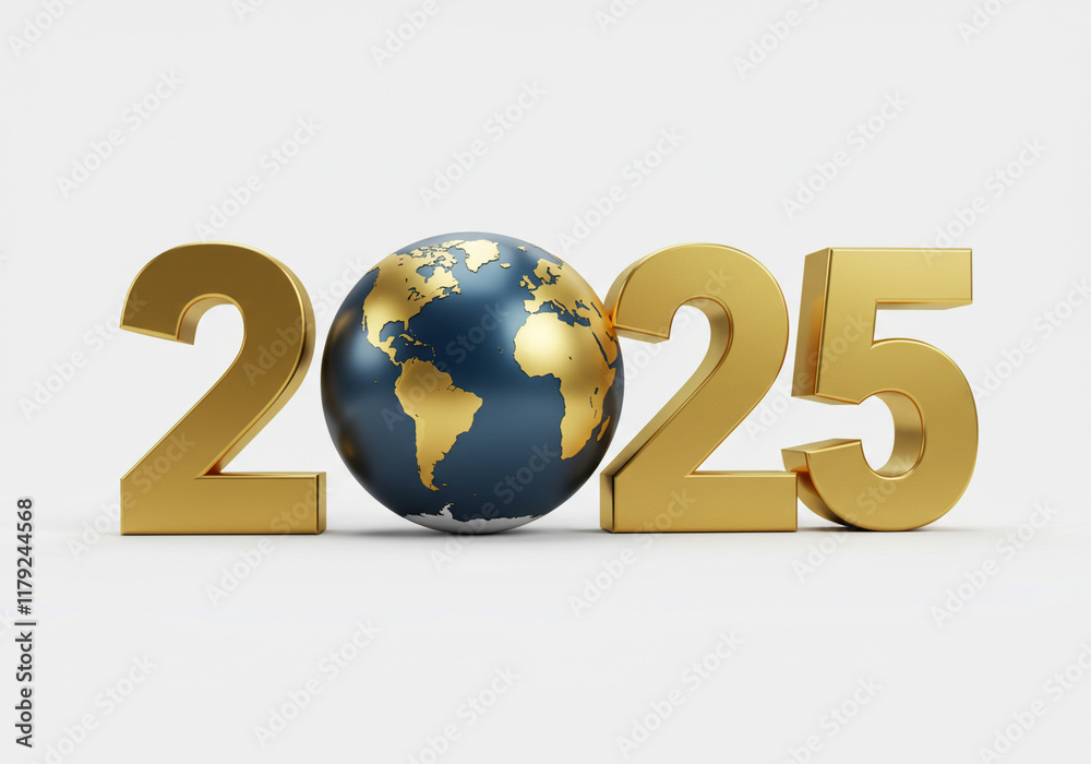 2025 date number with earth globe, isolated on white, New Year greeting card 2025 date number with earth globe, isolated on white, New Year greeting card