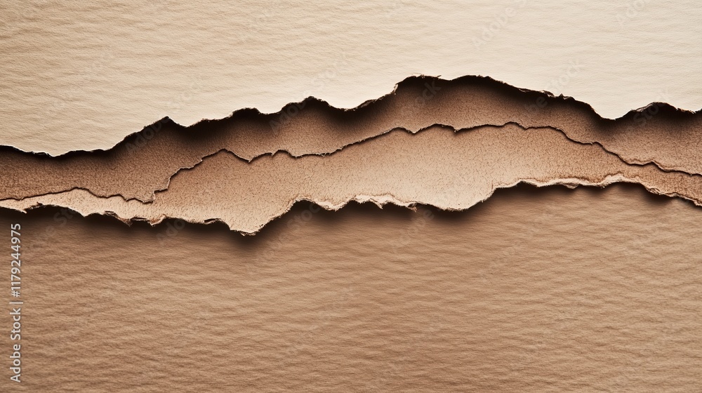 Torn paper revealing textured surface in a neutral color with soft lighting. Mocha Mousse trend color 2025