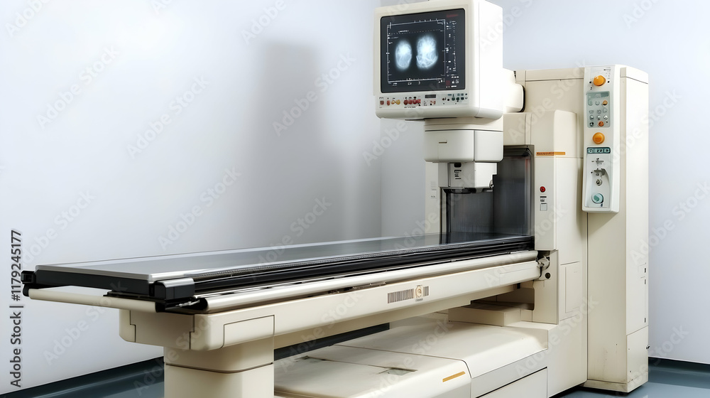 Medical Imaging Machine Displays Brain Scan Results Efficiently in Modern Hospital Setting. Medical Imaging Machine Displays Brain Scan Results Efficiently in Modern Hospital Setting.